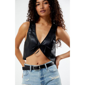 Pacsun Women'S Faux Leather Tie Front Vest