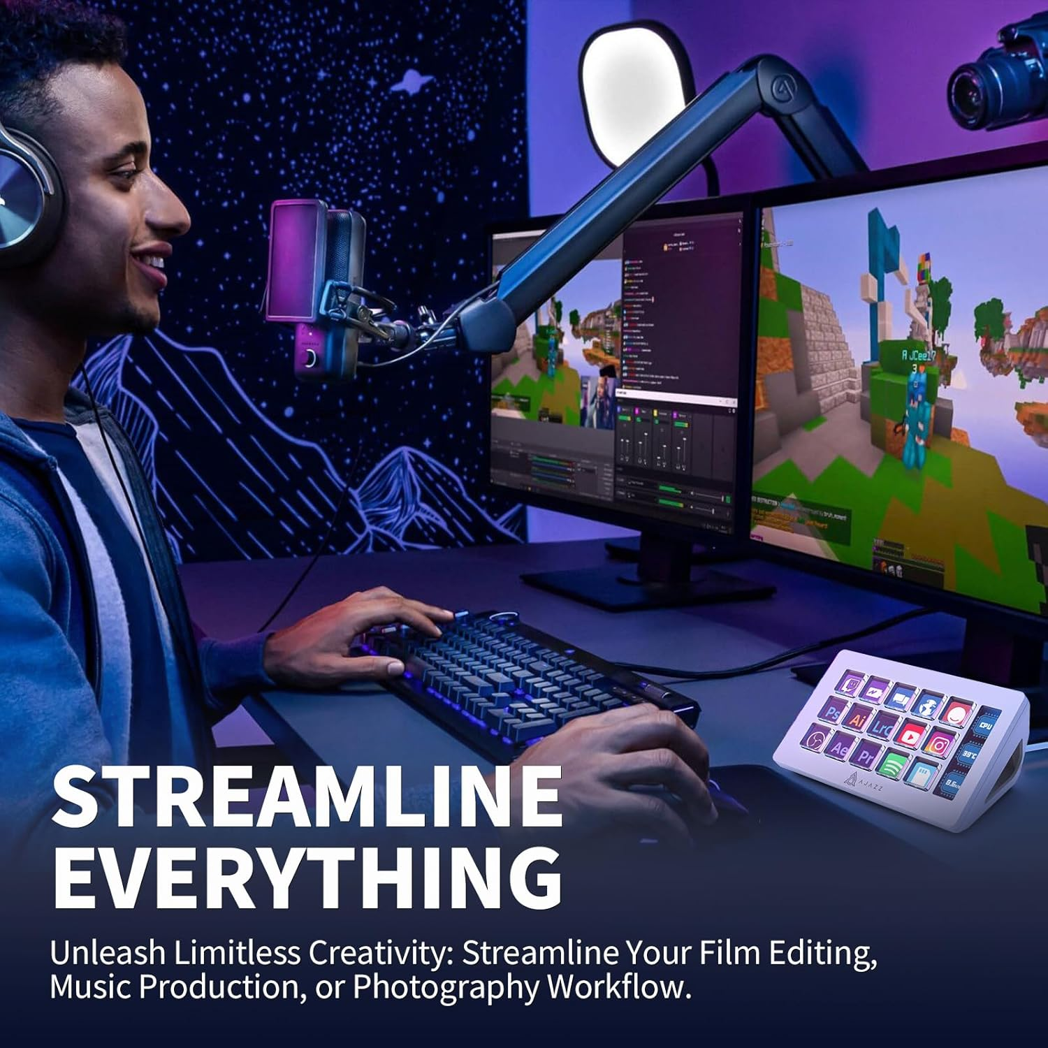 A.JAZZ AKP153 Stream Studio Controller Keypad Type-C Wired with 15 Macro LCD Key&1 Side Screen Display Detachable Stand for Multi Action Triggered in Win MAC Twitter Tiktok Youtube OBS App(White) - Image 7