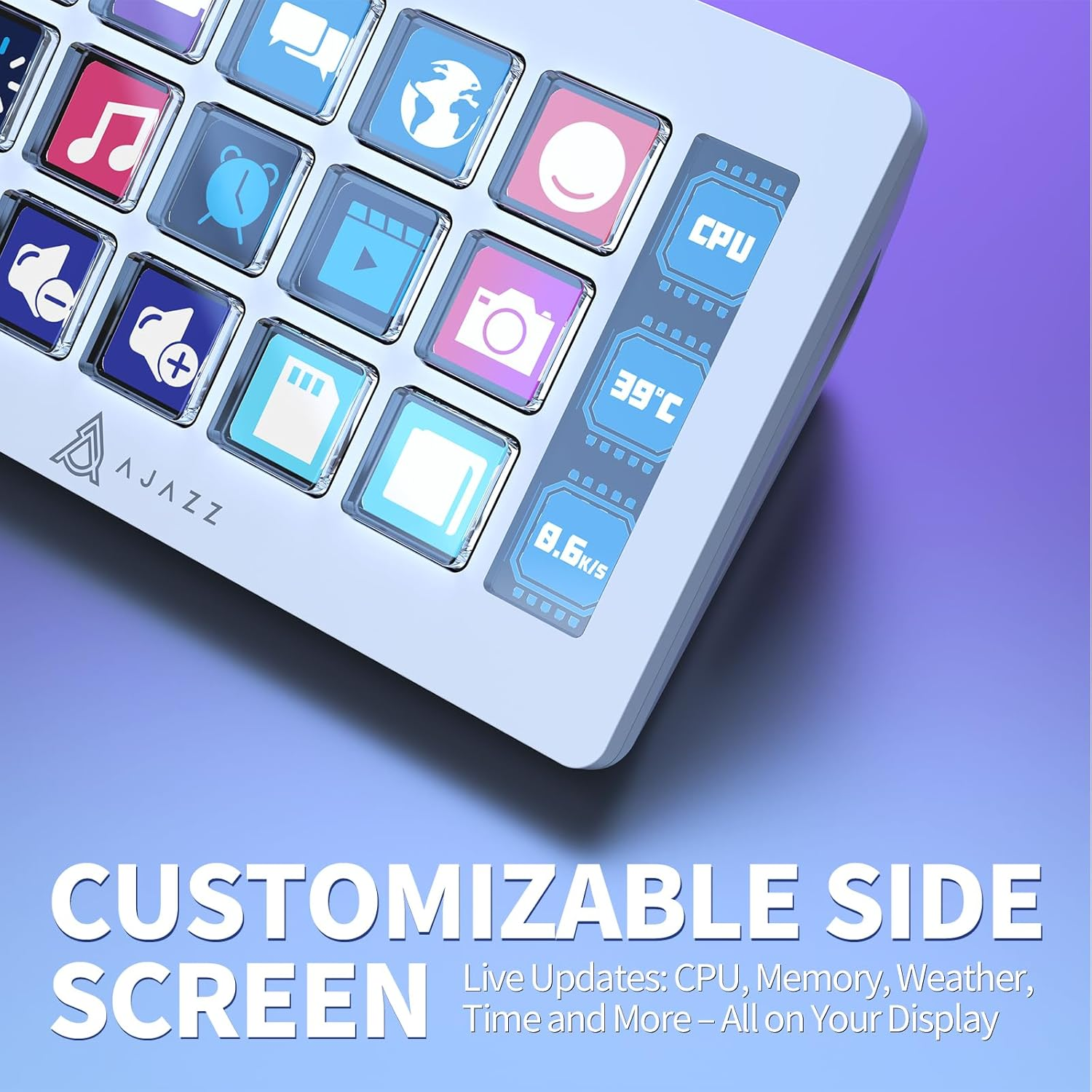 A.JAZZ AKP153 Stream Studio Controller Keypad Type-C Wired with 15 Macro LCD Key&1 Side Screen Display Detachable Stand for Multi Action Triggered in Win MAC Twitter Tiktok Youtube OBS App(White) - Image 4