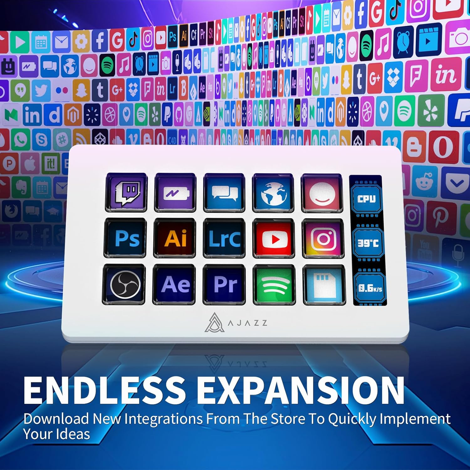 A.JAZZ AKP153 Stream Studio Controller Keypad Type-C Wired with 15 Macro LCD Key&1 Side Screen Display Detachable Stand for Multi Action Triggered in Win MAC Twitter Tiktok Youtube OBS App(White) - Image 5