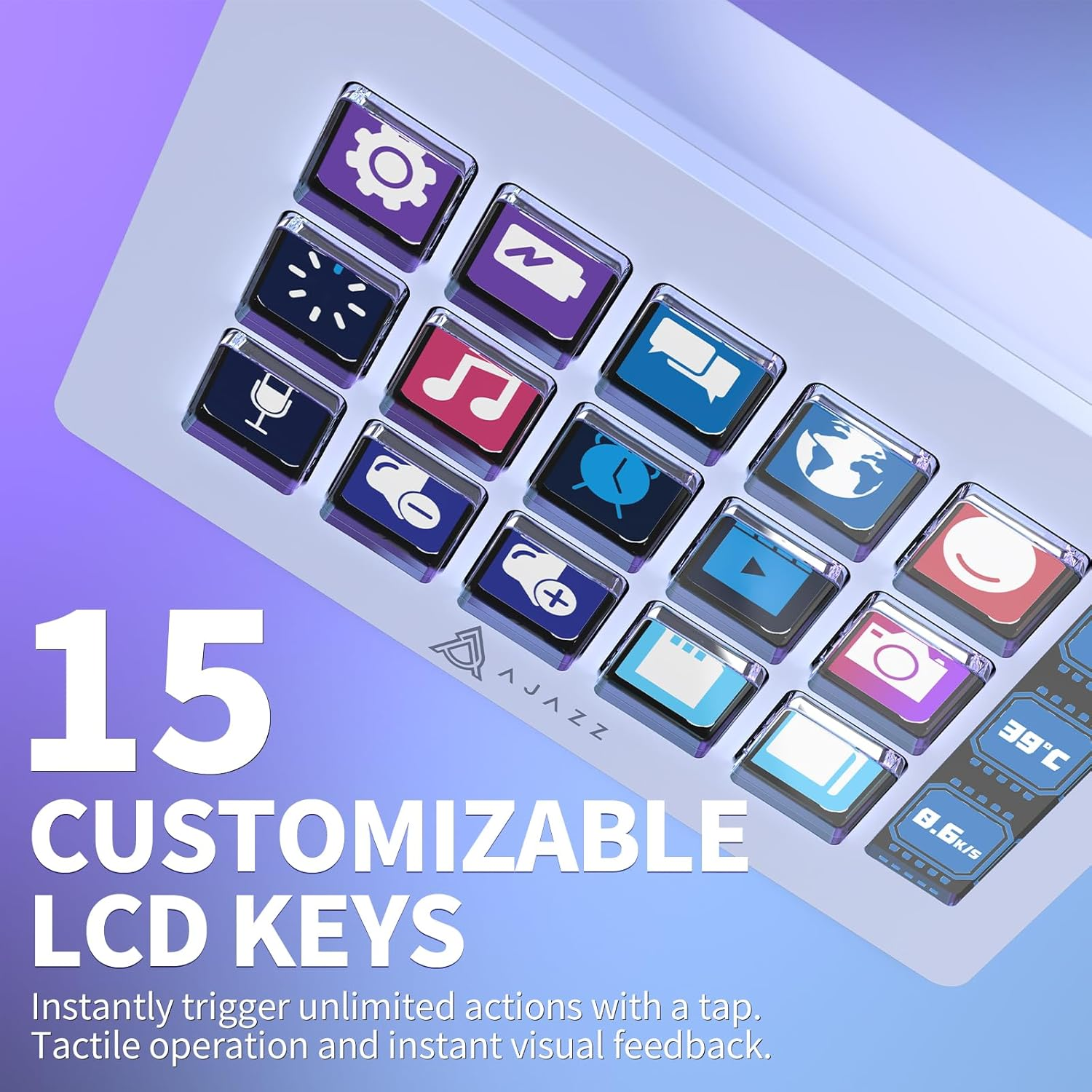 A.JAZZ AKP153 Stream Studio Controller Keypad Type-C Wired with 15 Macro LCD Key&1 Side Screen Display Detachable Stand for Multi Action Triggered in Win MAC Twitter Tiktok Youtube OBS App(White) - Image 3