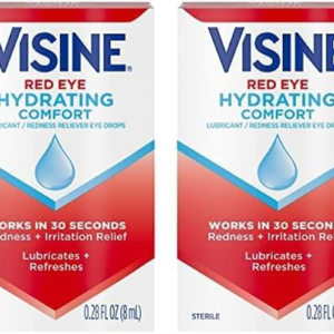 Visine Red Eye Hydrating Comfort Redness Relief Lubricating Eye Drops, 0.28 Fl. Oz (Pack of 2)