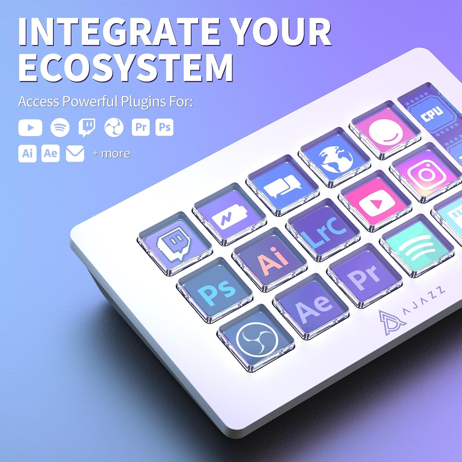 A.JAZZ AKP153 Stream Studio Controller Keypad Type-C Wired with 15 Macro LCD Key&1 Side Screen Display Detachable Stand for Multi Action Triggered in Win MAC Twitter Tiktok Youtube OBS App(White) - Image 2