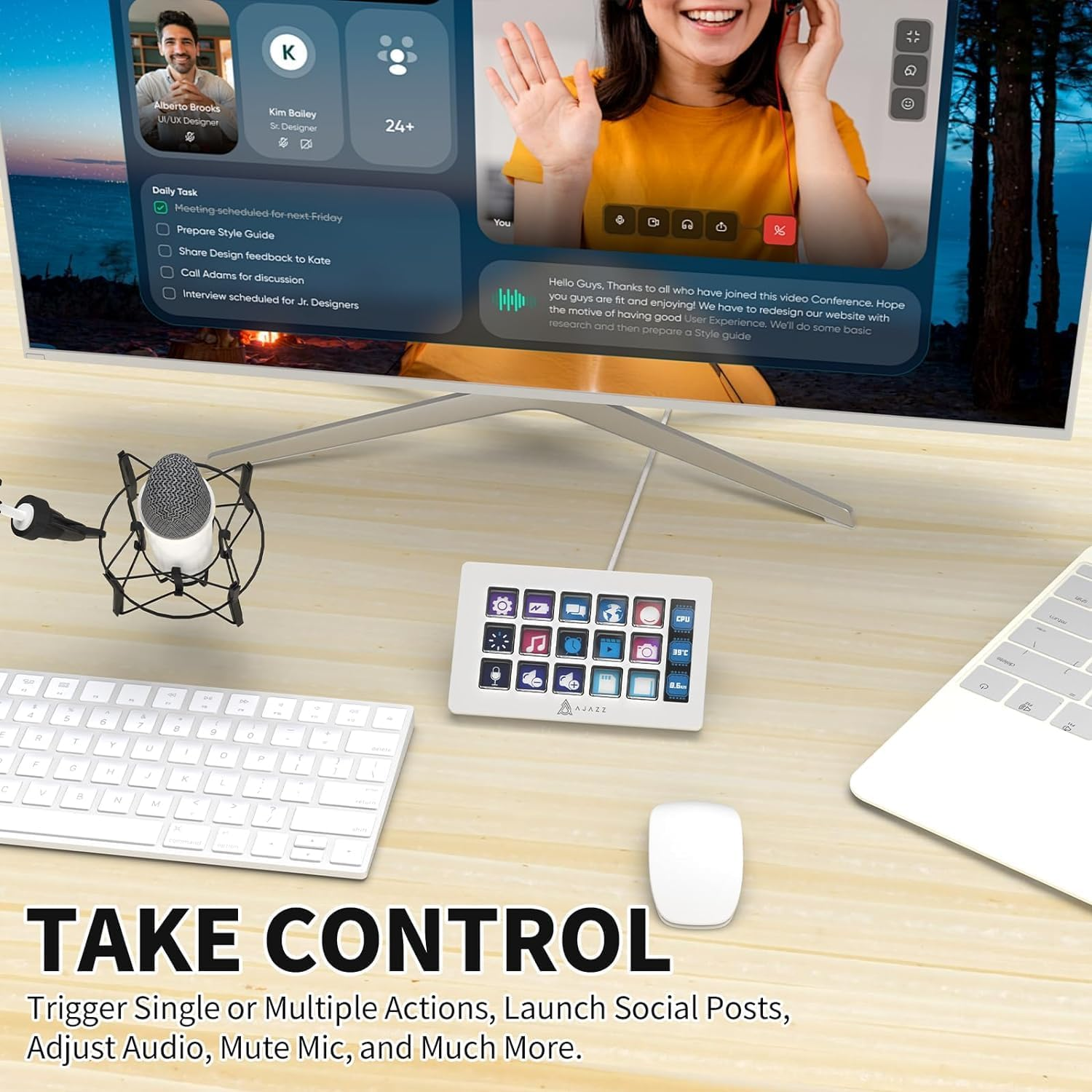 A.JAZZ AKP153 Stream Studio Controller Keypad Type-C Wired with 15 Macro LCD Key&1 Side Screen Display Detachable Stand for Multi Action Triggered in Win MAC Twitter Tiktok Youtube OBS App(White) - Image 6